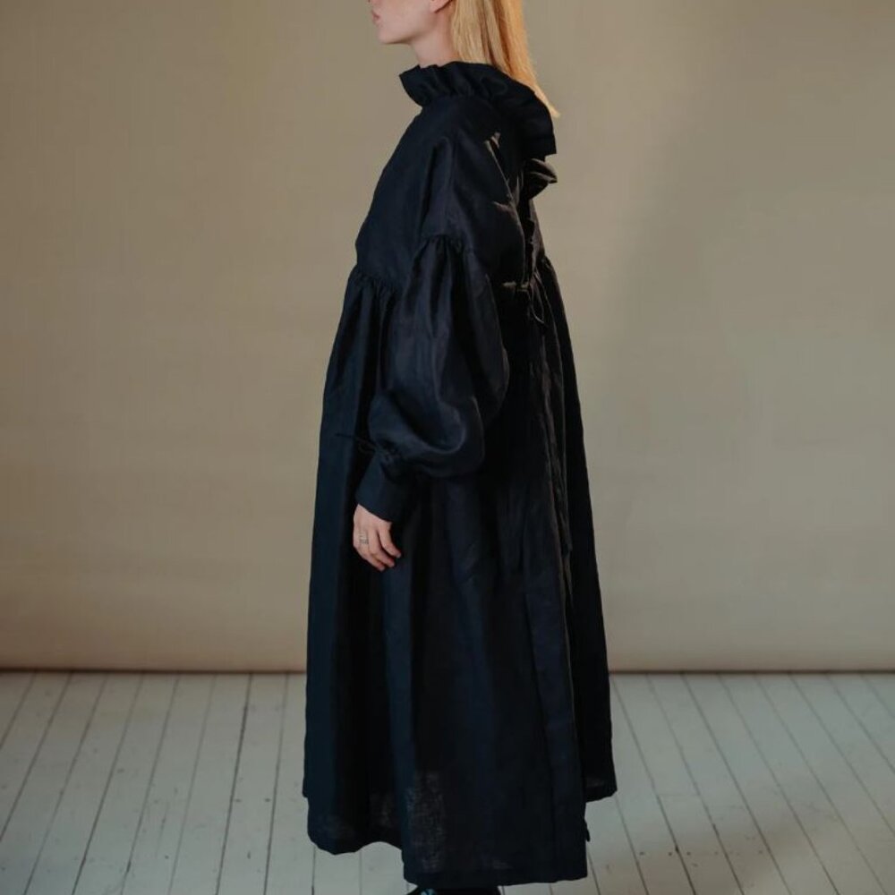 NEW Kindred of Ireland 100% Heritage Linen Camille Dress L Large Navy Midnight - Picture 4 of 6